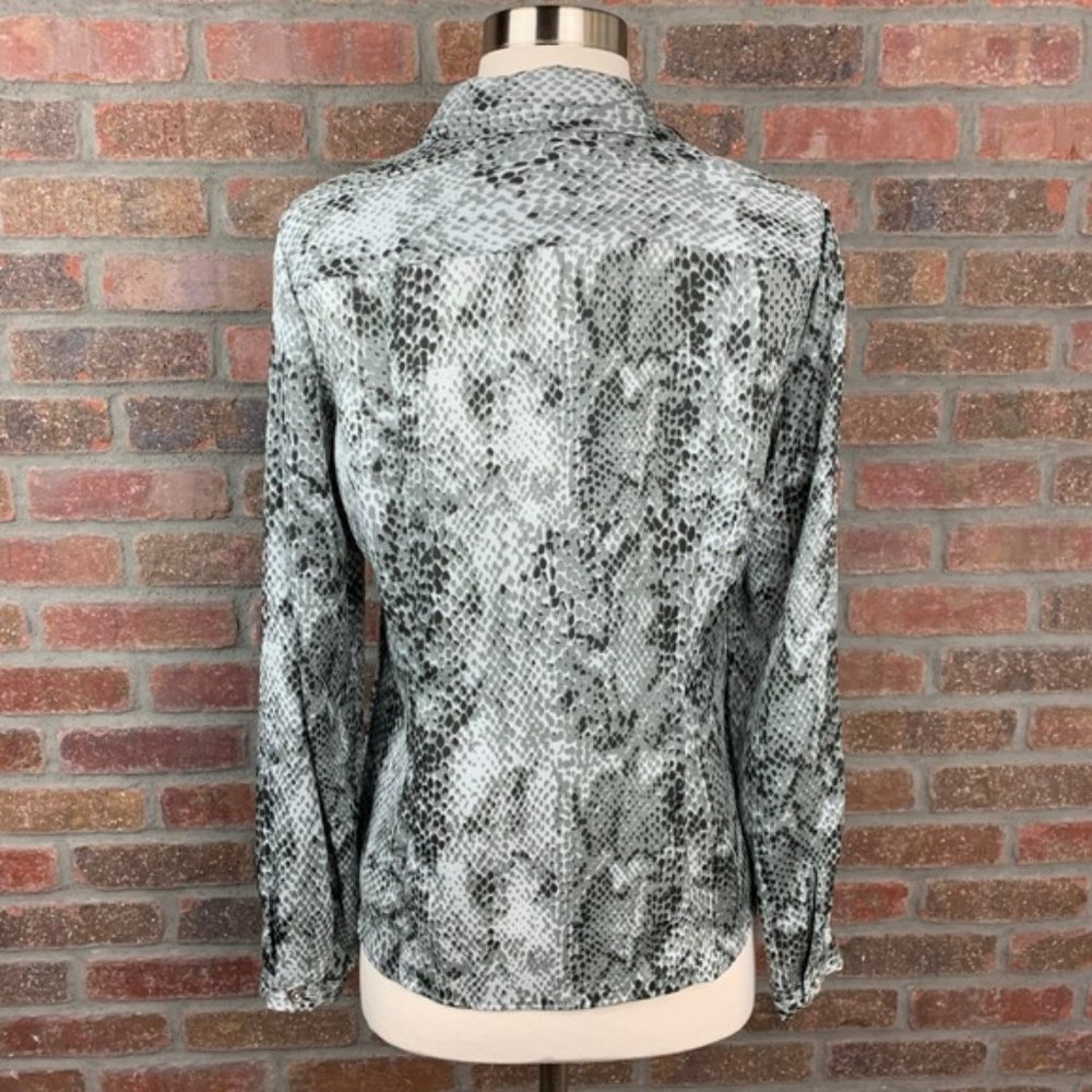 Anne Klein Grey Snake Print Button Up Blouse, PM - Picture 5 of 6